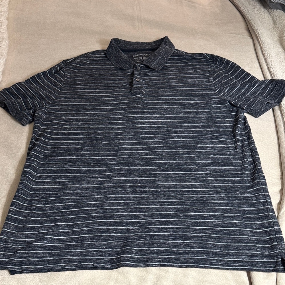 Banana Republic Men's Polo Shirt - Dark Gray and Light Gray